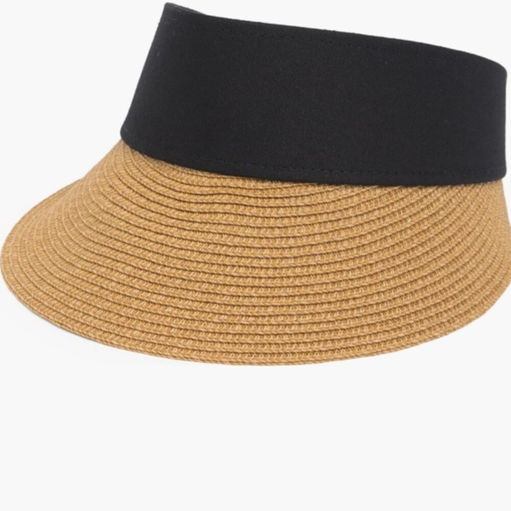 Black and straw women's sun visor - Picture 2 of 8